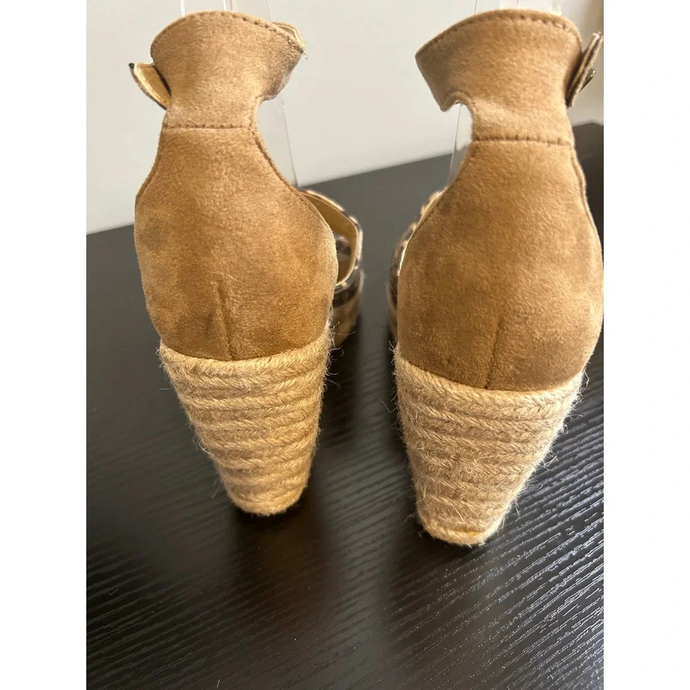Classifieds Leopard Print Espadrille Wedge Sandals Ankle Strap Women Size 8